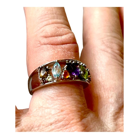 Multi Gemstones band set in Sterling! Amethyst, Peridot, Topaz, Garnets and more - Picture 3 of 10